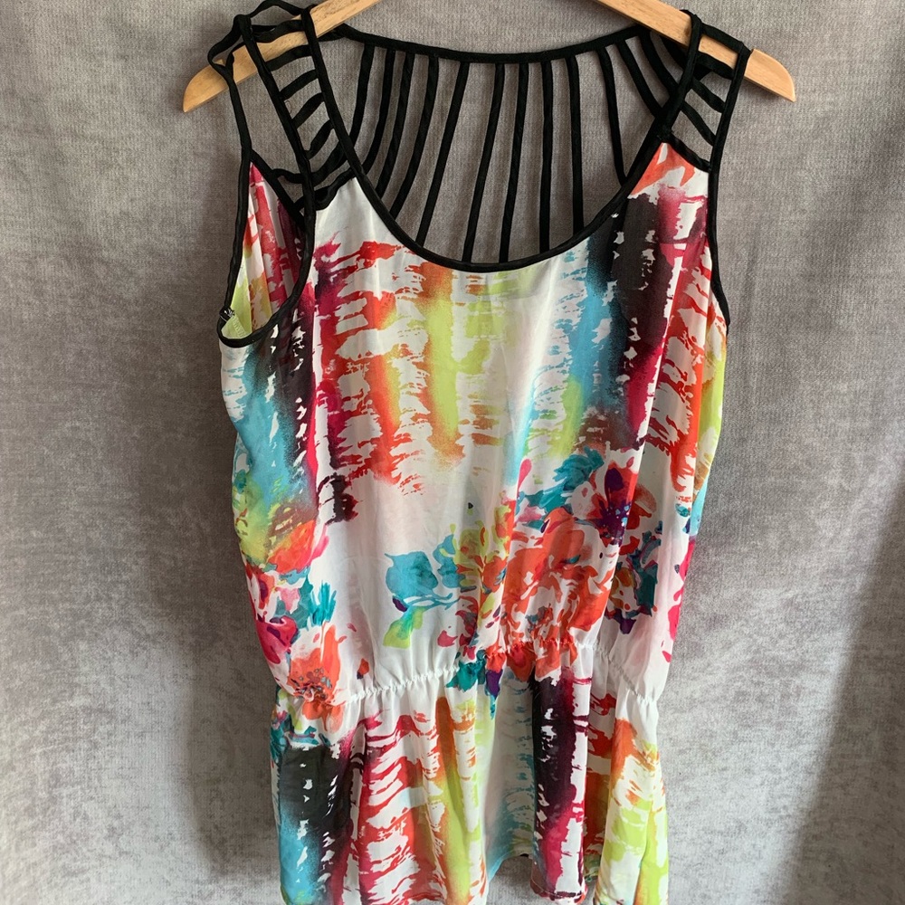 Sheer tank with bright watercolor print Studio Y